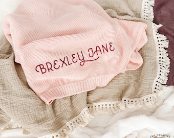 Knit Baby Blanket With Name, Monogrammed Newborn Baby Gift, Gift for Baby Shower, Newborn Baby Gift, Newborn Gift, Nursery Decor