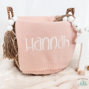 Embroidered Name Knit Blanket, Baby Name Blanket, Personalized Name, Name Blanket for Girl, Pink Baby Blanket, Knitted Baby Name Blanket