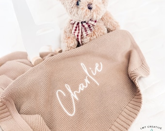 Personalized Baby Blanket With Name, Baby Shower Gift, Custom Baby Gift, Embroidered Name Knit Blanket, Newborn Baby Gift, Stroller Blanket