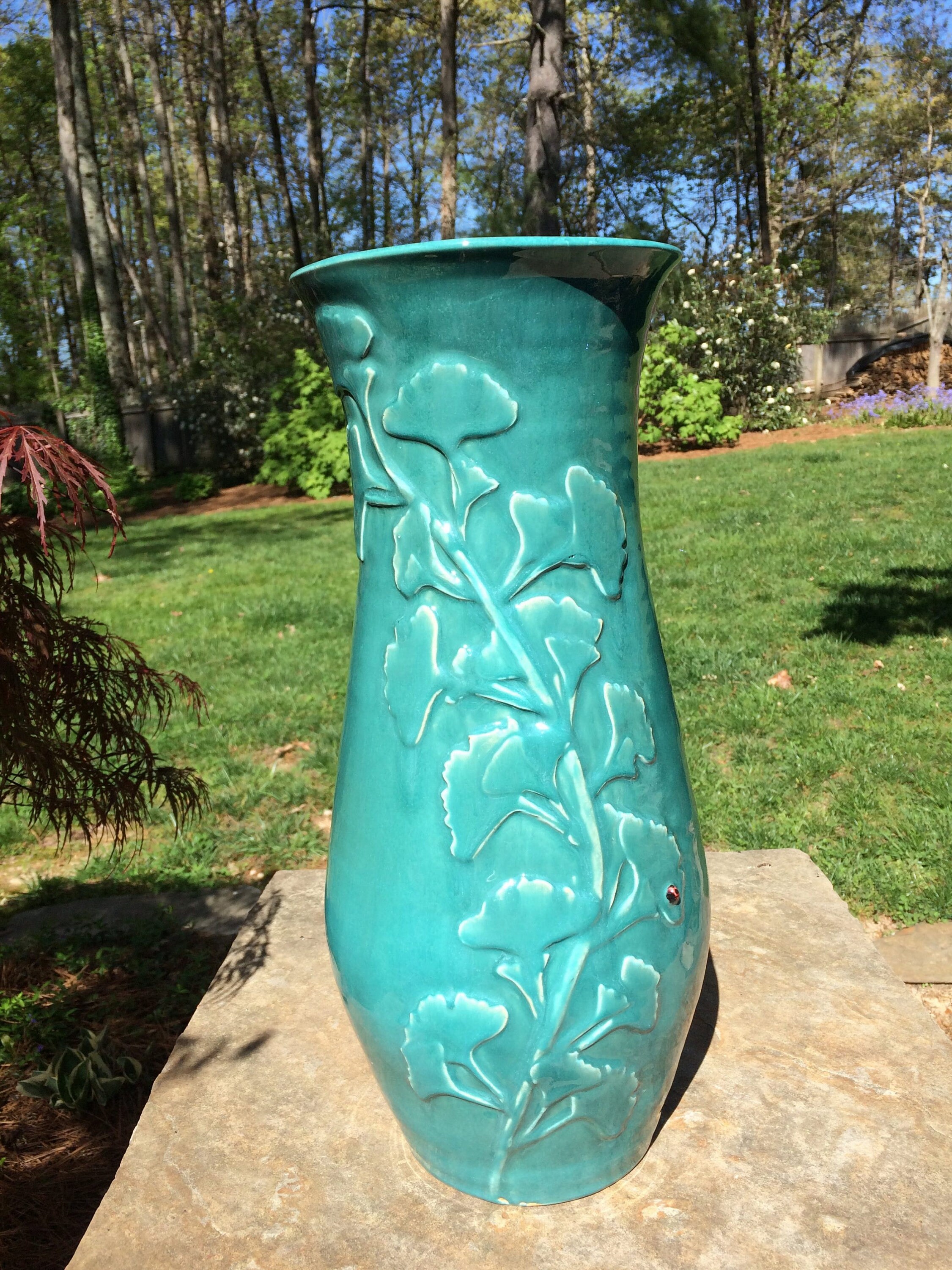 Turquoise Gingko Floor Vase Etsy