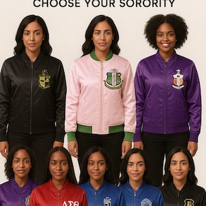Chaqueta bomber de satén personalizada para Zeta Phi, Sigma Rho zeta phi alpha a omega Cualquier hermandad Chaqueta bordada hecha para ti con personalización