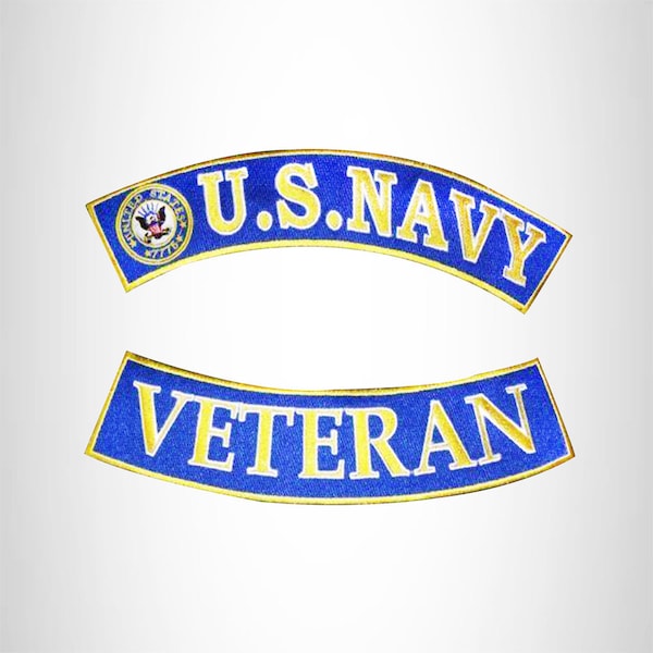 Blue U.s Navy Veteran Iron On 2 Large Back Patches Rockers For Biker Vest jacket