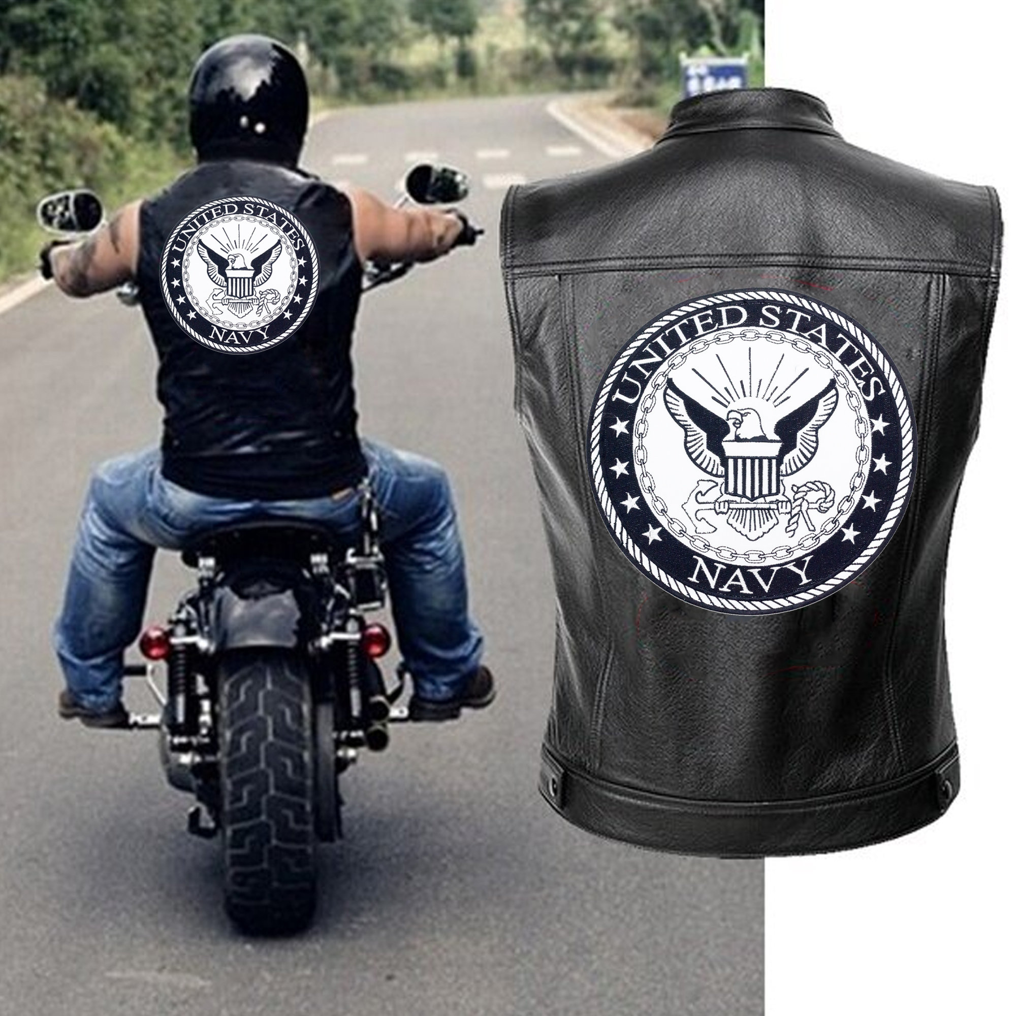 Leather Jacket With Arm Patches And Native American Back Patch As-is