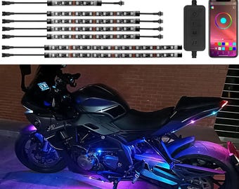 10Pcs Motorcycle Led Underglow Kit, Rgb Led Strips Waterproof Motorcycle Lights App Control For Harley Davidson Honda Kawasaki Suzuki