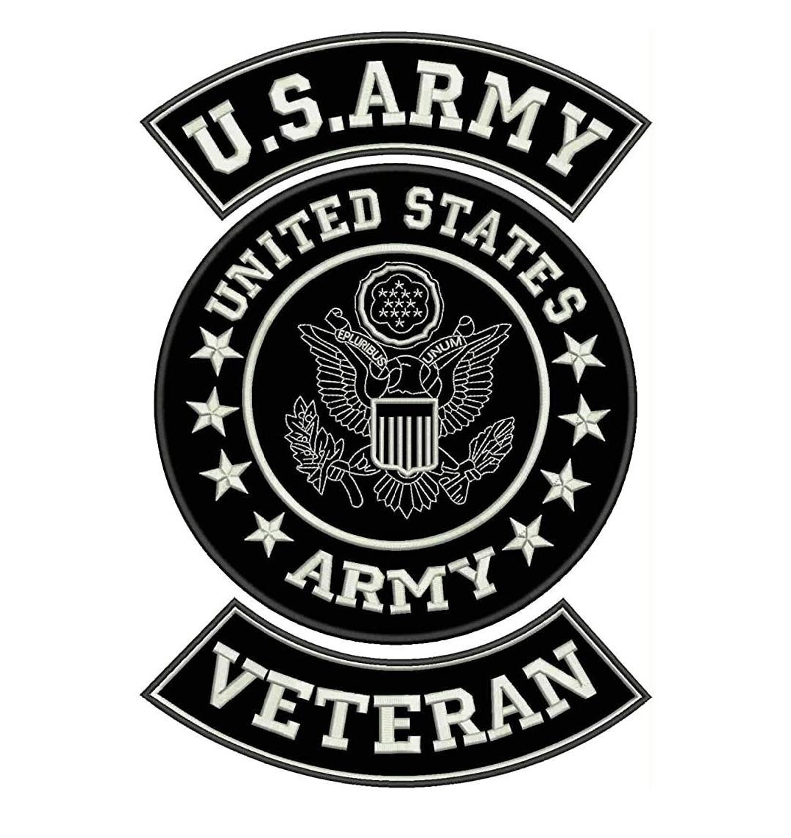 US Army Veteran 3 Patches SET Top & Bottom Rocker Center Back Patch ...