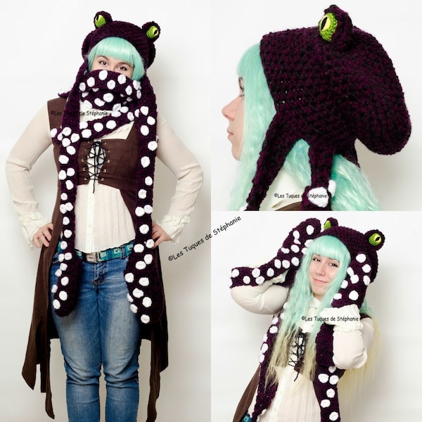 Octopus hat, scarf and mittens custom crocheted, squid hat, tentacle scarf, Cthulhu mittens, animal hat, Give it any name you want! :)