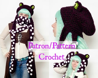 Crochet PATTERN Octopus scoodie, hat scarf mittens, Squid crochet pattern tentacle, Octopus hat crochet pattern, Steampunk kit for winter