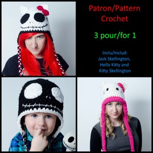 Crochet PATTERN Kitty Skellington, Three model for the price of one including Hello the Cat and Jack the skeleton