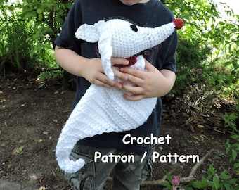 PATRON Zero le chien format toutou peluche, CROCHET TUTO Zero the dog, inspiré de l'étrange noel de M. Jack, Ami de Jack Skellington