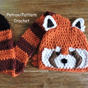 Crochet PATTERN red panda hat, the tail is used scarf, easy to do, very cute and practical