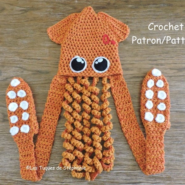 Crochet PATTERN Squid scoodie, hat scarf mittens, squid crochet pattern tentacle, Octopus hat crochet pattern, splatoon kit for winter