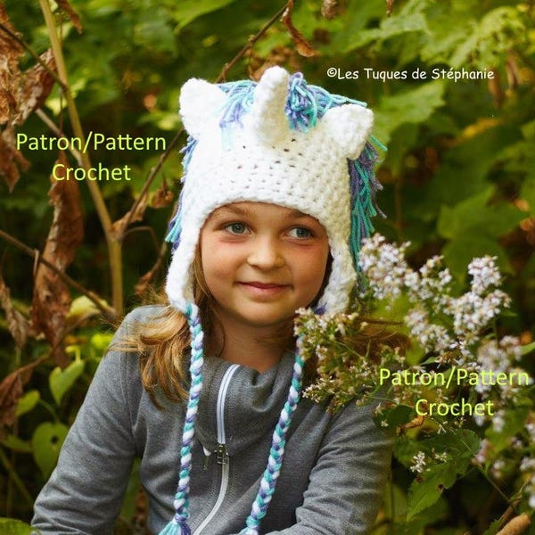 crochet PATTERN Unicorn Hat, earflap hat crochet pattern for child and adult