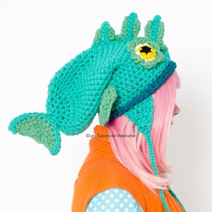 Crocheted Fish hat LINED with fleece CUSTOM, earflap hat for adult and child, animal winter hat image 2