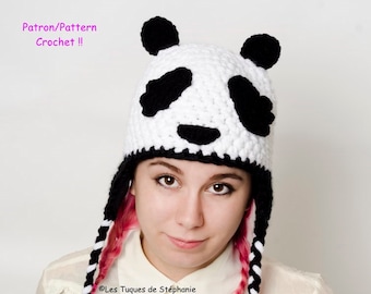 PATRON Tuque Panda au CROCHET, TUTO bonnet Panda, tuque animal au crochet, Patron crochet bonnet