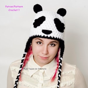 crochet PATTERN Panda hat, earflap hat crochet pattern, animal hat Panda crochet pattern only