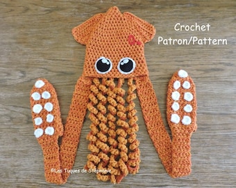 Crochet PATTERN Squid scoodie, hat scarf mittens, squid crochet pattern tentacle, Octopus hat crochet pattern, splatoon kit for winter