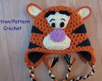 crochet PATTERN Tiger hat inspired by Tigger in Winnie the Pooh, earflap hat crochet pattern, animal hat tiger crochet pattern only
