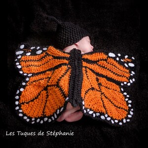 Borboleta monarca sob medida para crochê recém-nascido, conjunto de asas de borboleta para bebê, também serve como um pequeno cobertor