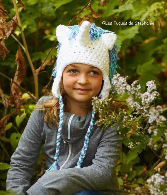 Tuque licorne avec criniere DOUBLE de micropolar fait au crochet sur MESURE bonnet fantastique pour petite fille kawaii Etsy Canada