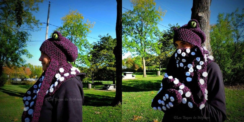 Crochet PATTERN Octopus scoodie, hat scarf mittens, Squid crochet pattern tentacle, Octopus hat crochet pattern, Steampunk kit for winter image 4