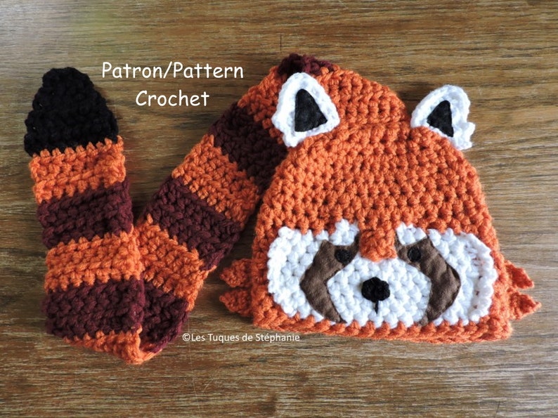 Crochet PATTERN red panda hat, the tail is used scarf, easy to do, very cute and practical image 1