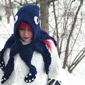 Crocheted Octopus hood CUSTOM, Squid crochet tentacle, Octopus hat crochet, Steampunk kit for winter