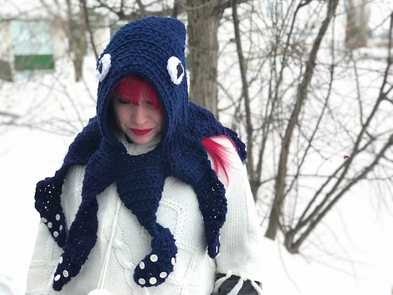 Handmade Crochet Adult Octopus Hat Ice Blue and White Crocheted Octopus Hat - Etsy main image 4