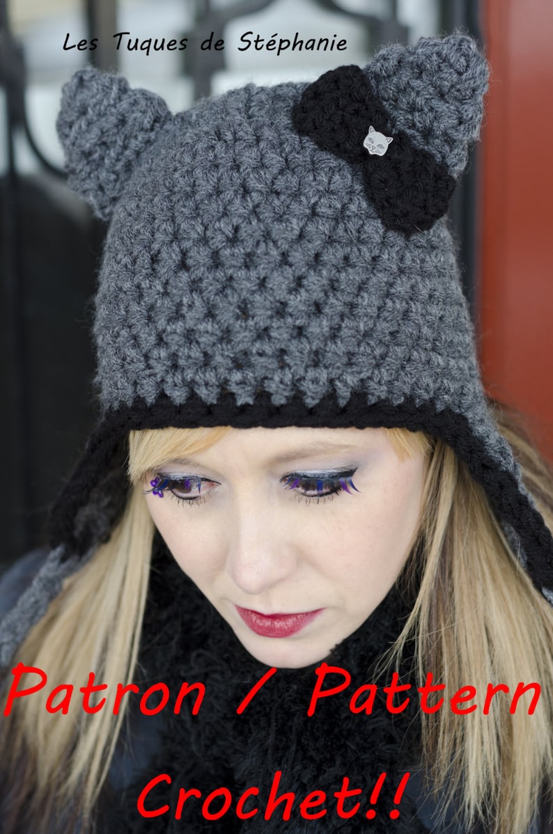 crochet PATTERN Cat Ears Hat earflap hat crochet pattern