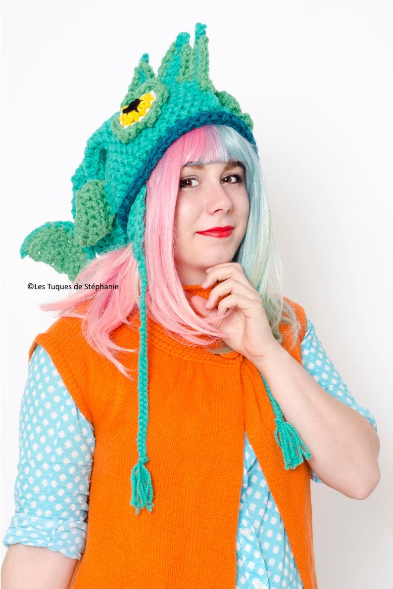 Crocheted Fish hat LINED with fleece CUSTOM, earflap hat for adult and child, animal winter hat image 1