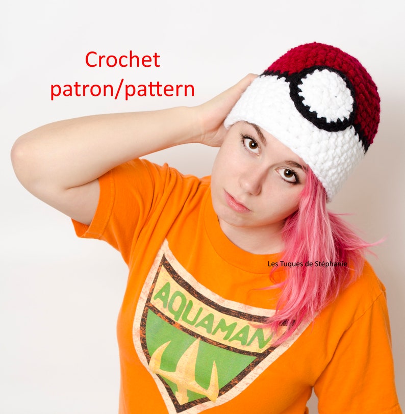 PATRON tuque Pokeball au crochet, facile à faire et très mignon bonnet pokemon pour bébé, enfant et adulte image 1