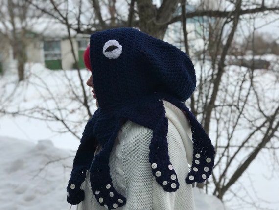 Crochet Octopus Hat Black and Grey  Adult Size Crochet Octopus Hat Project by The Twisted Hatter main image 4
