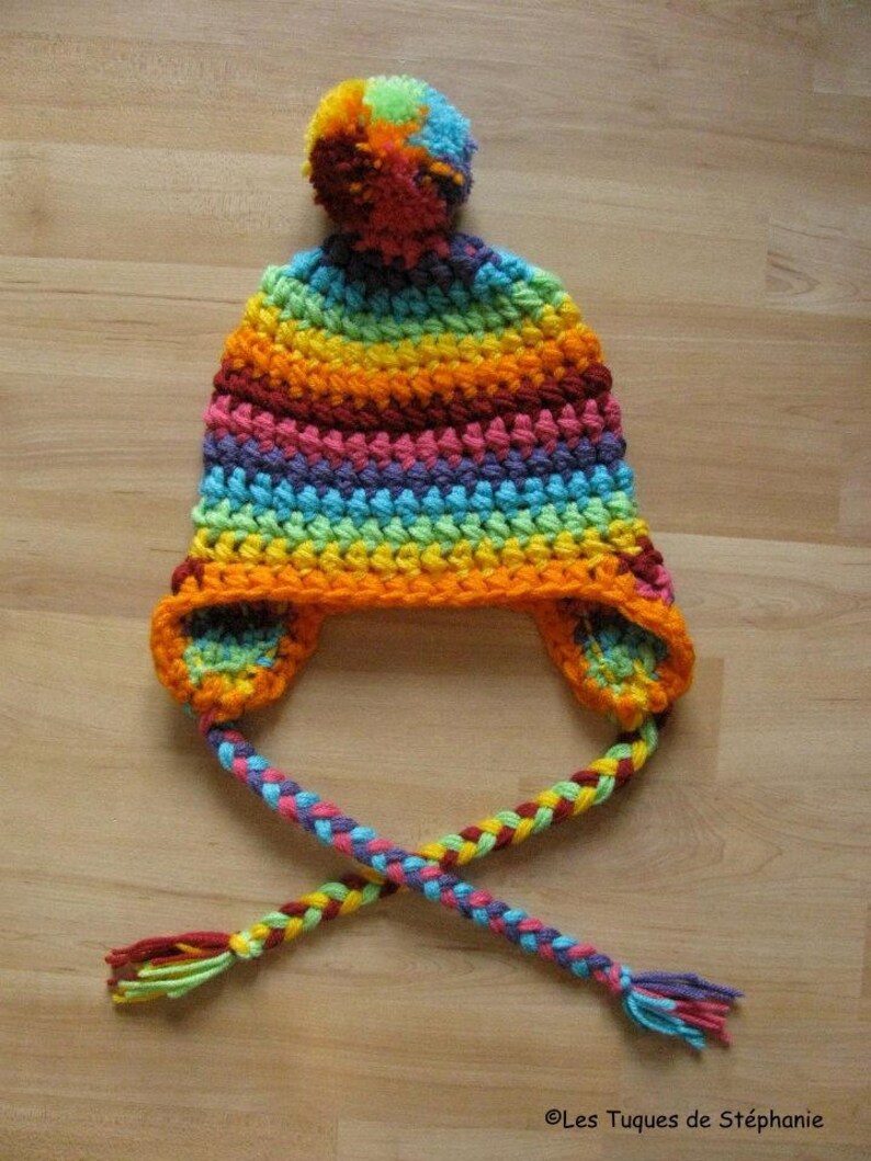 Tuque avec pompon et cache-oreilles DOUBLÉ de micropolar fait au crochet sur MESURE image 5