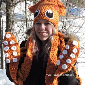 Crochet PATTERN Squid scoodie, hat scarf mittens, squid crochet pattern tentacle, Octopus hat crochet pattern, splatoon kit for winter image 2