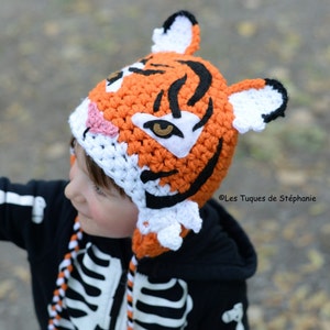 crochet PATTERN Tiger Hat, earflap hat crochet pattern, animal hat real tiger crochet pattern only image 3