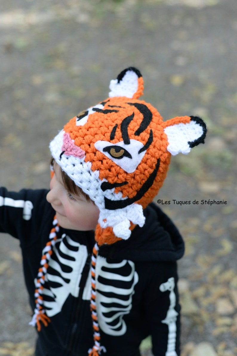 crochet PATTERN Tiger Hat, earflap hat crochet pattern, animal hat real tiger crochet pattern only image 3