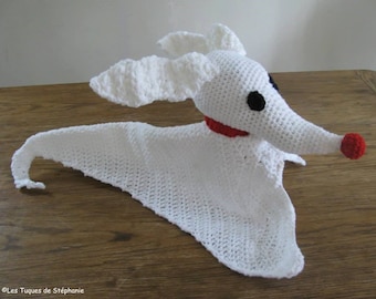 Toutou-Doudou de Zero de hond gemaakt haak op MESURE, pluche deken voor kinderen en volwassenen geïnspireerd door Mr. jack's Strange Christmas