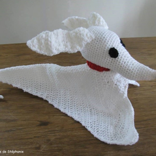 Toutou-Doudou de Zéro le chien fait au crochet SUR MESURE, couverture peluche pour enfant et adulte inspiré de l'étrange noel de M. Jack