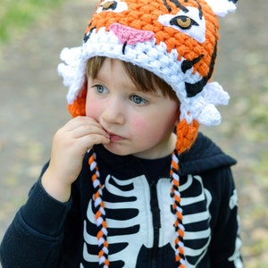 crochet PATTERN Tiger Hat, earflap hat crochet pattern, animal hat real tiger crochet pattern only image 4