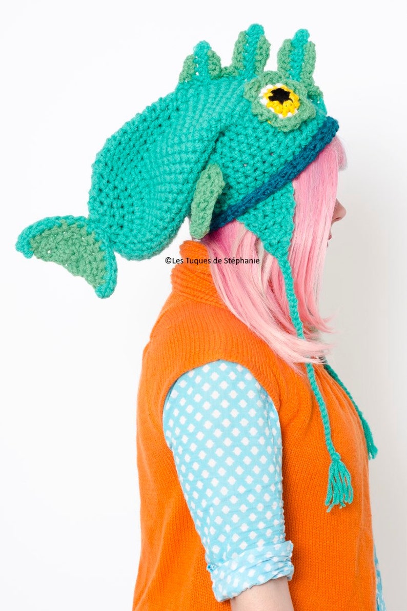 Crocheted Fish hat LINED with fleece CUSTOM, earflap hat for adult and child, animal winter hat image 2