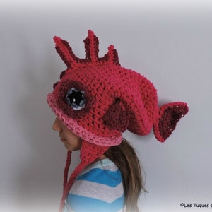 Crocheted Fish hat LINED with fleece CUSTOM, earflap hat for adult and child, animal winter hat image 3