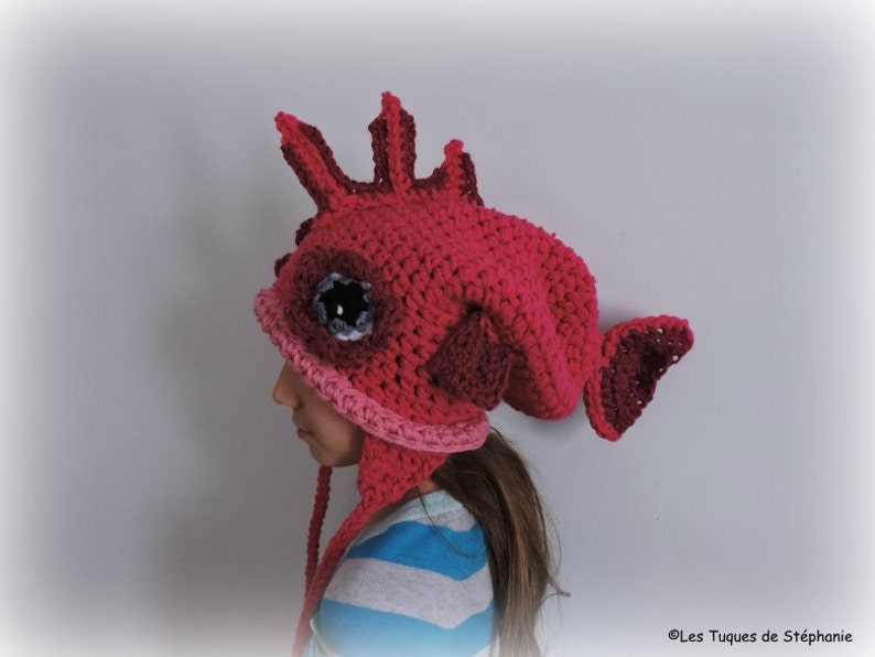 Crocheted Fish hat LINED with fleece CUSTOM, earflap hat for adult and child, animal winter hat image 3