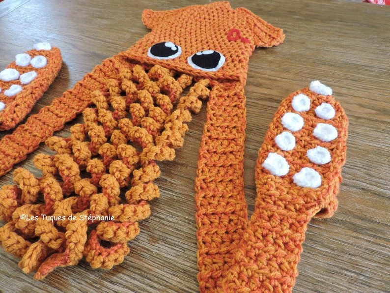 Crochet PATTERN Squid scoodie, hat scarf mittens, squid crochet pattern tentacle, Octopus hat crochet pattern, splatoon kit for winter image 5