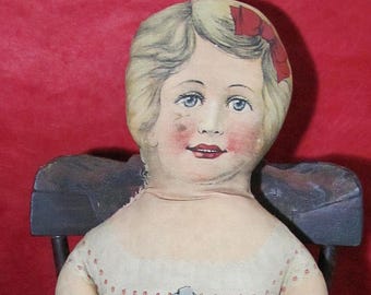 Antique Doll Printed Lithograph Features Clothes Shoes 26