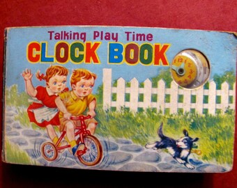 Reloj de tiempo de juego parlante con sonido de juguete, libro único impreso en Japón por G. A. 1940, libro interactivo vintage de juguete.