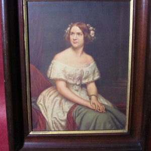 Victorian Lady Lithograph in Antique Walnut Shadowbox Frame 12 1/4" x 15" Ready to Hang Antique Wall Art