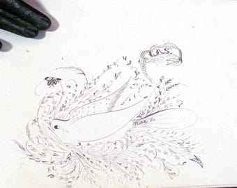 1880er Jahre Autogrammalbum von Bertha A Martin Kalligraphie Vogel Stift Volkskunst Zeichnung Würfeln Omas &#39;Worte der Weisheit&#39; Antike Ephemera