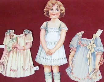 1930's Paper Doll Margaret & Outfits 2 Dresses 3 Pieces Antique Paper Toy