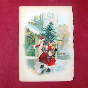 Antieke kerstman lithografie illustratie boekpagina antiek kinderboek