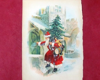 Antique Santa Claus Lithograph Illustration Book Page Antique Children&#39;s Book