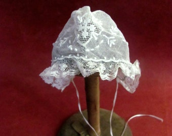 Antique Doll Bonnet Delicate Lace Beautifully Handmade